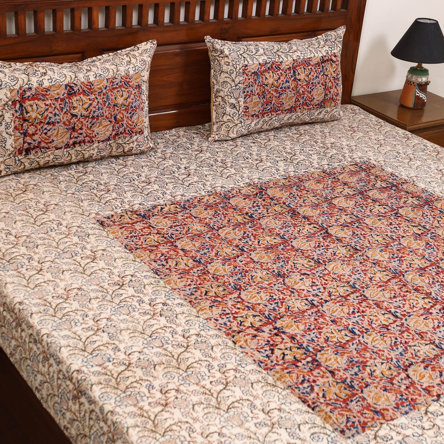 Kalamkari patchwork cotton bedsheet set 22 - handcrafted