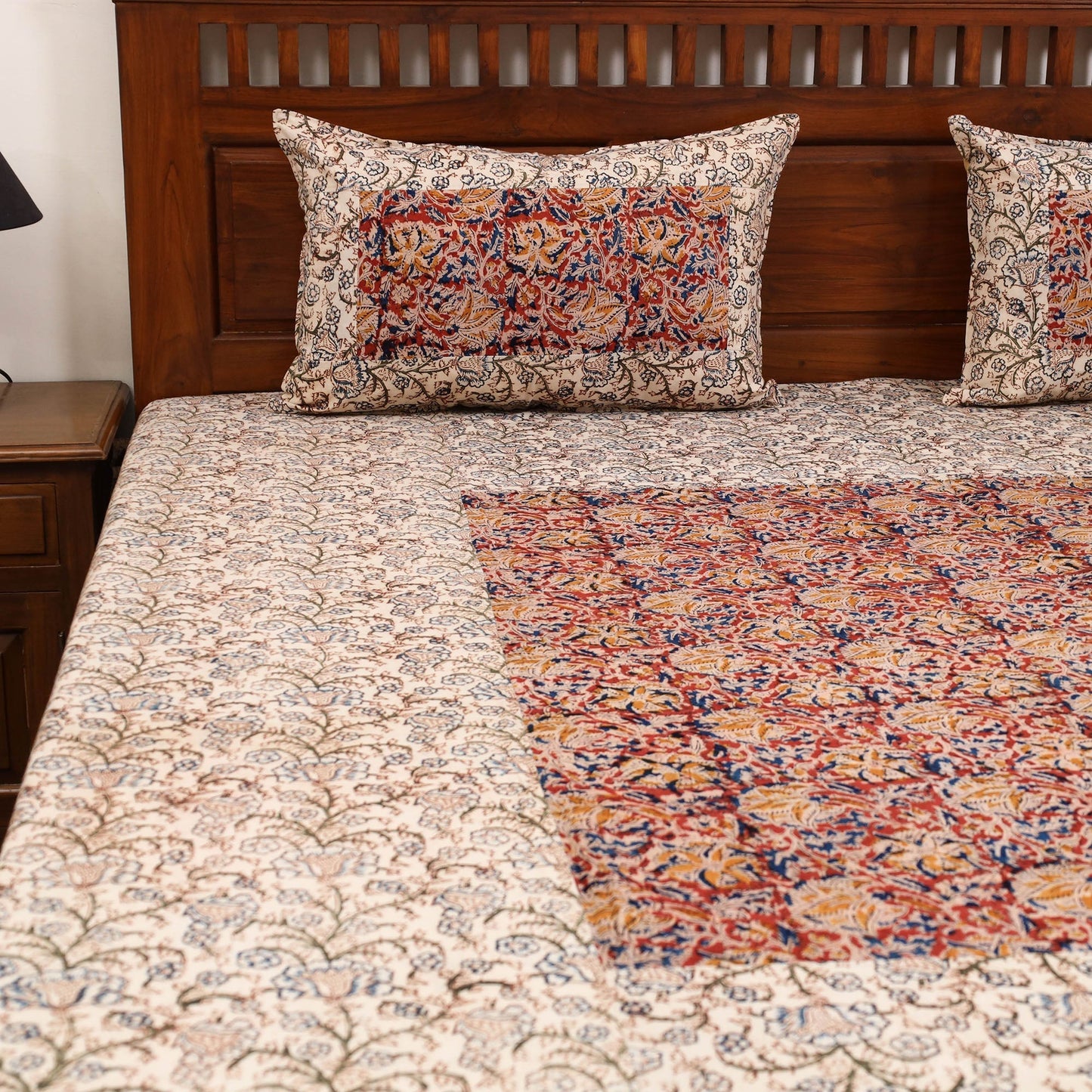 Kalamkari patchwork cotton bedsheet set 22 - handcrafted