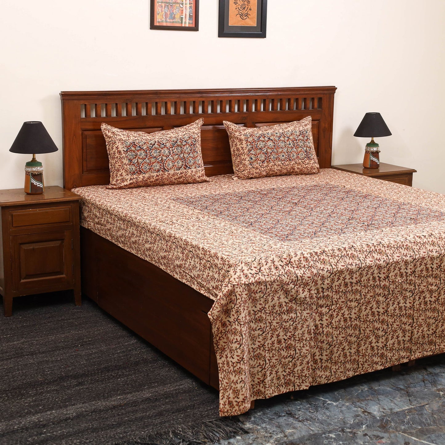 Kalamkari patchwork cotton bedsheet set 48 - handcrafted