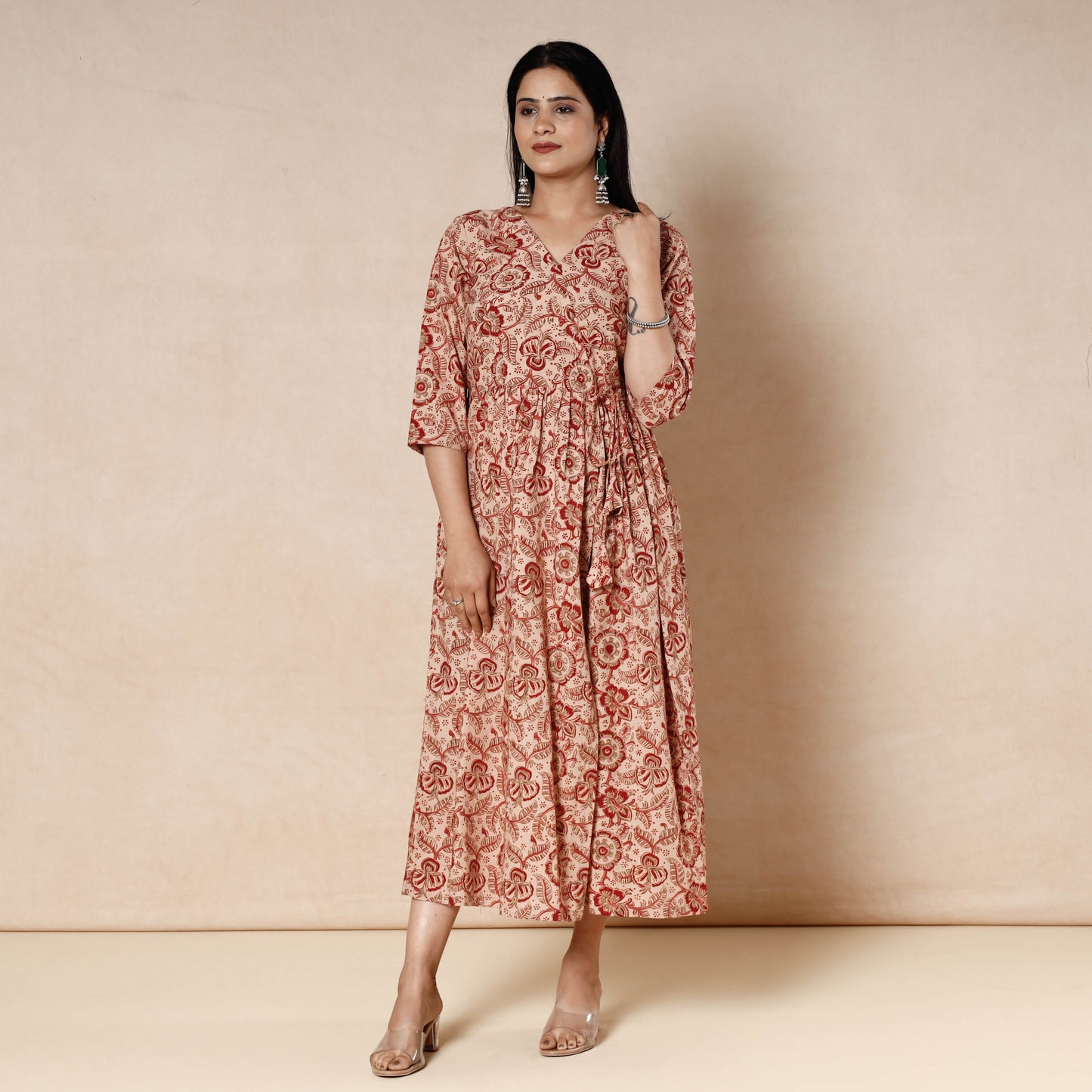 Buy Kalamkari Block Printing Cotton Flared Dress Online l iTokri.com