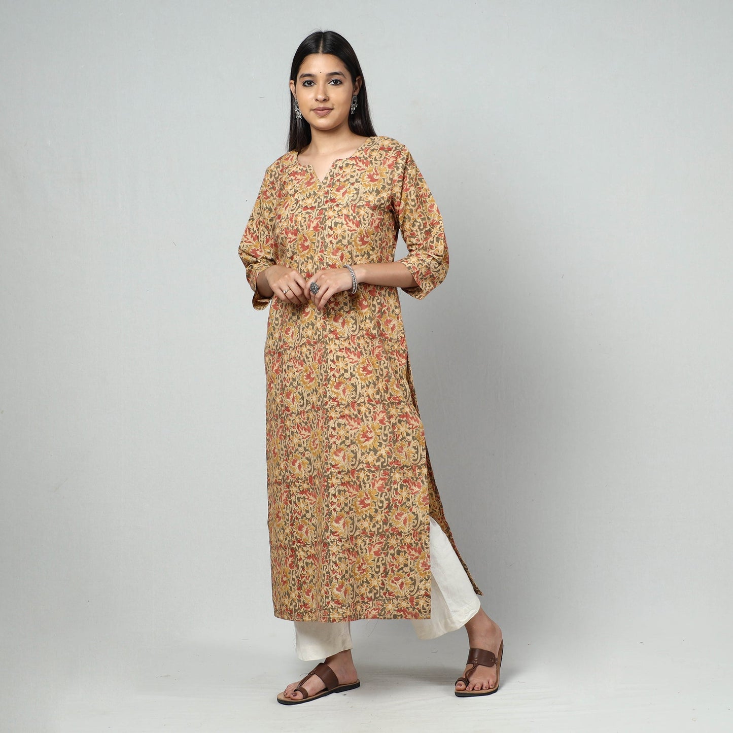  Kalamkari Block Printed Cotton Long Kurta For Women