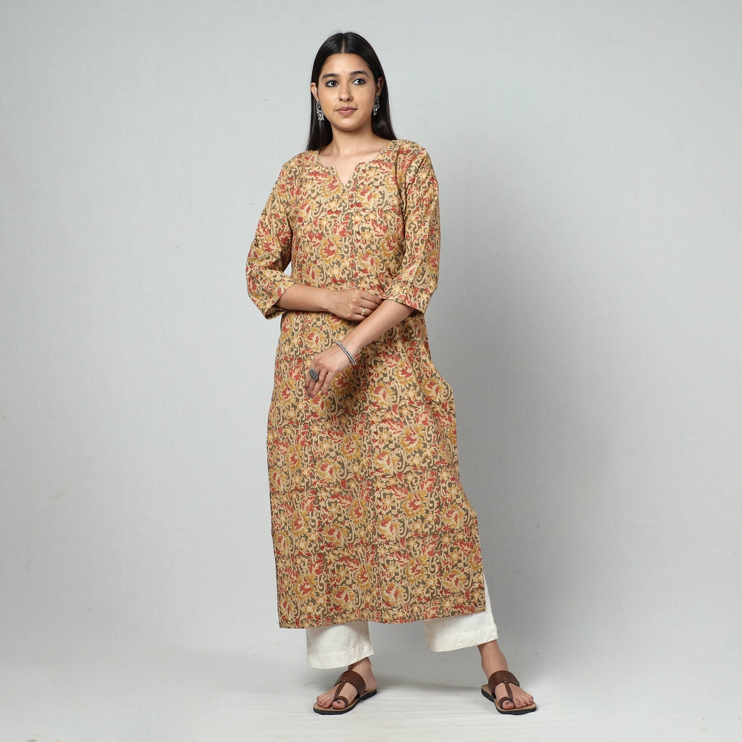  Kalamkari Block Printed Cotton Long Kurta For Women