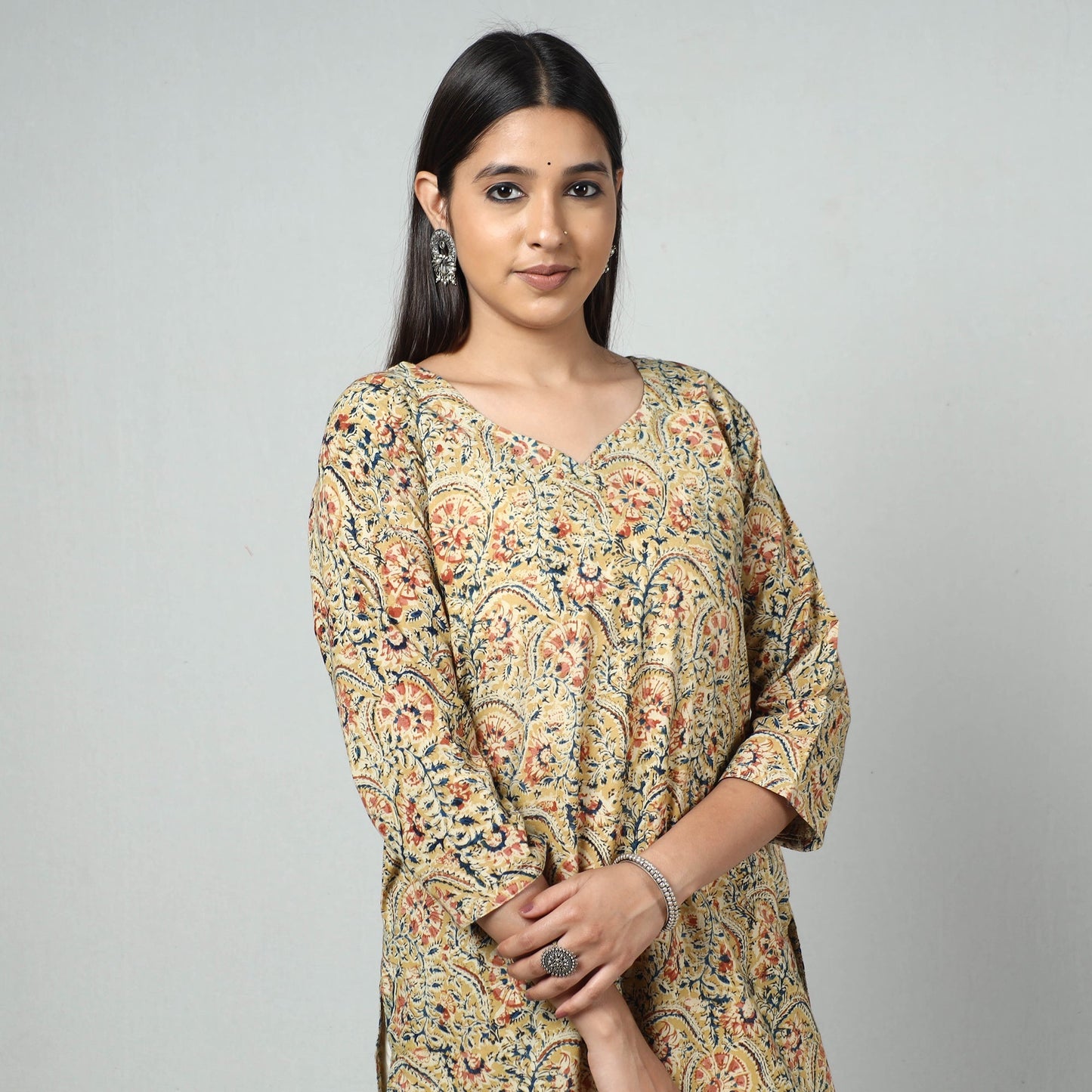  Kalamkari Block Printed Cotton Long Kurta For Women