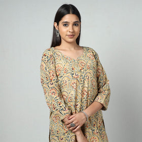  Kalamkari Block Printed Cotton Long Kurta For Women
