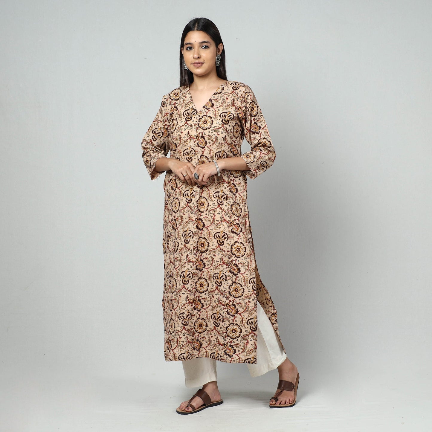  Kalamkari Block Printed Cotton Long Kurta For Women