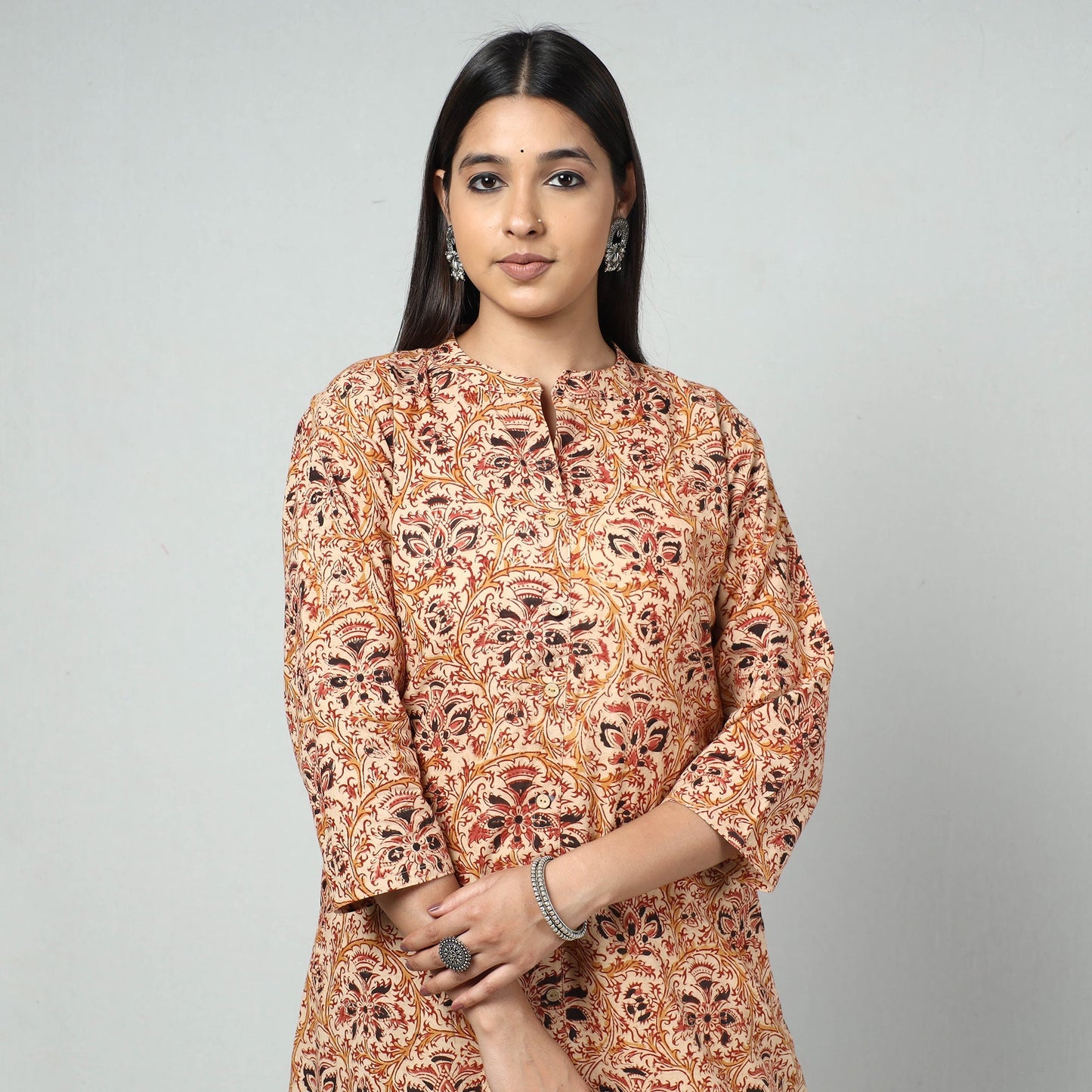  Kalamkari Block Printed Cotton Long Kurta For Women