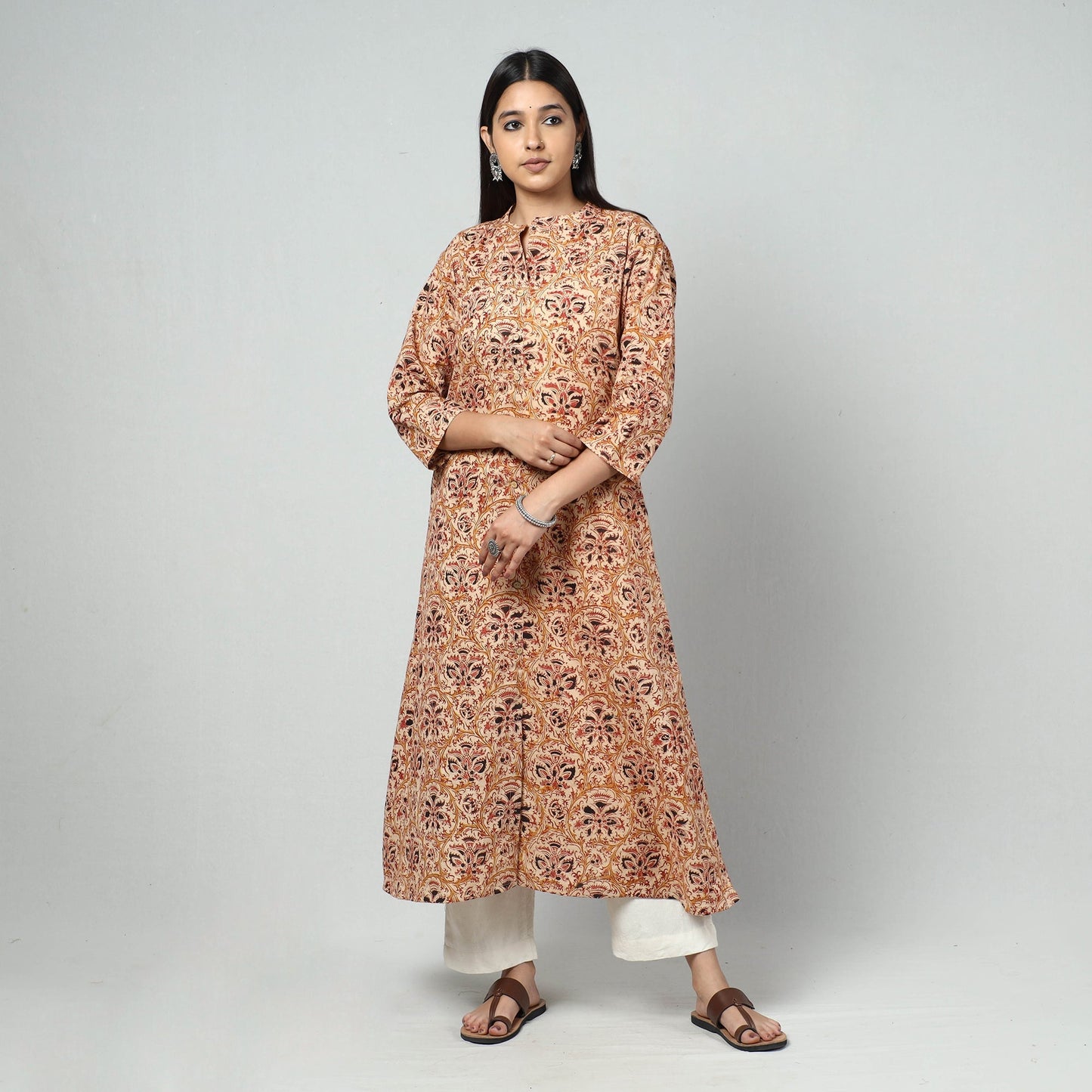  Kalamkari Block Printed Cotton Long Kurta For Women