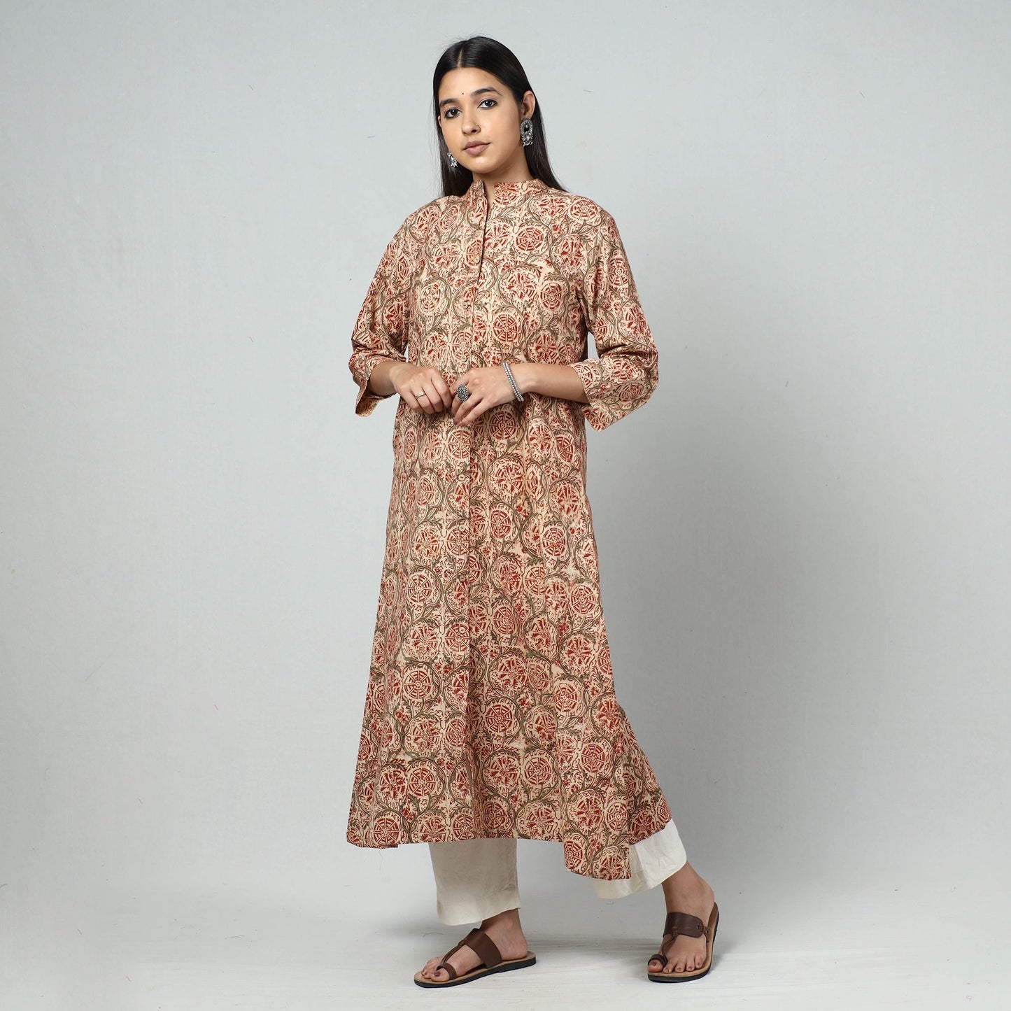  Kalamkari Block Printed Cotton Long Kurta For Women