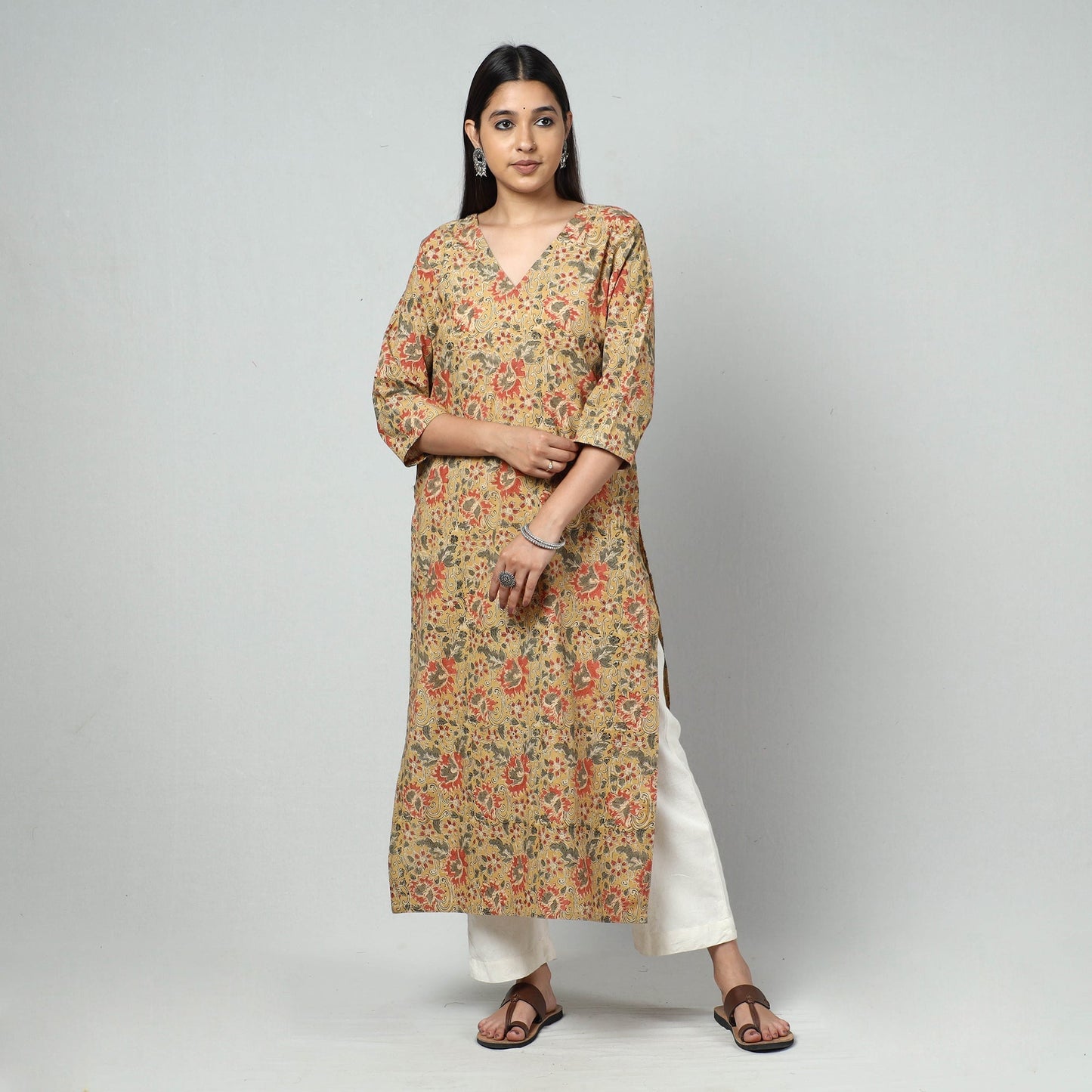  Kalamkari Block Printed Cotton Long Kurta For Women