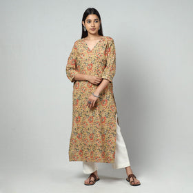 Kalamkari Block Printed Cotton Long Kurta For Women