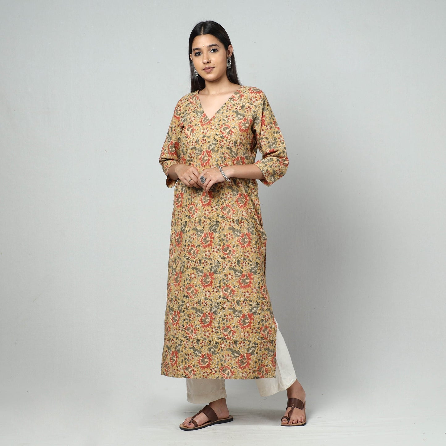  Kalamkari Block Printed Cotton Long Kurta For Women