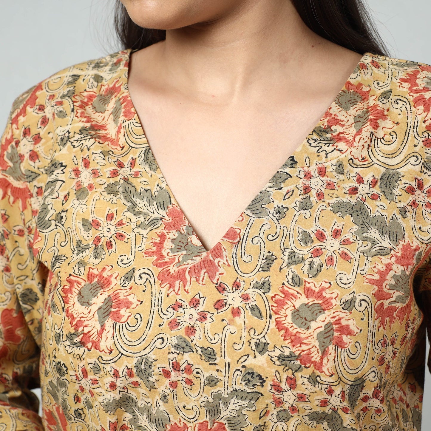  Kalamkari Block Printed Cotton Long Kurta For Women
