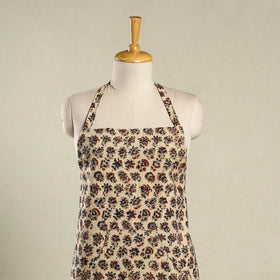 Beige Kalamkari Block Print Cotton Apron with Pocket
