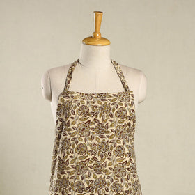Beige Kalamkari Block Print Cotton Apron with Pocket