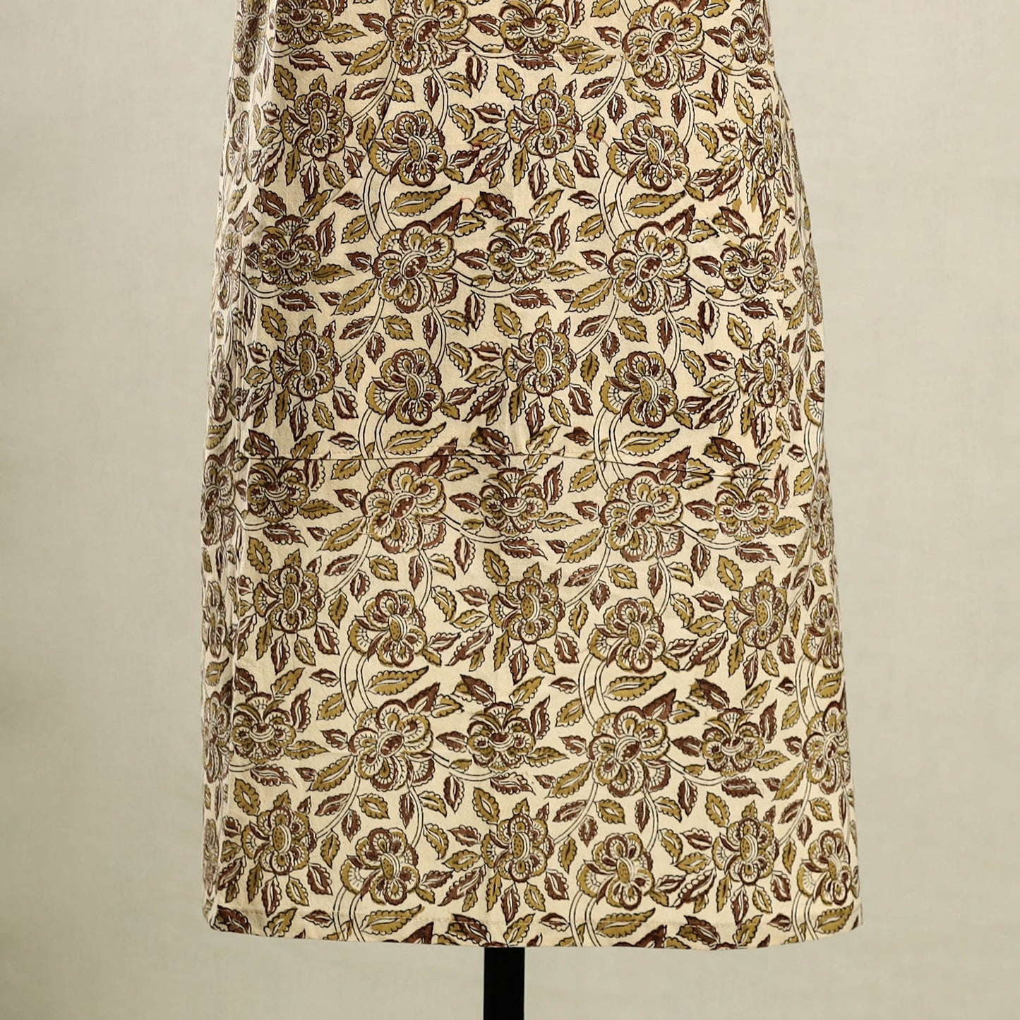 Beige Kalamkari Block Print Cotton Apron with Pocket