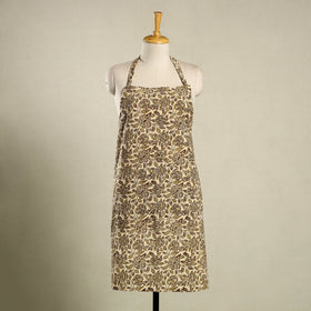 Beige Kalamkari Block Print Cotton Apron with Pocket