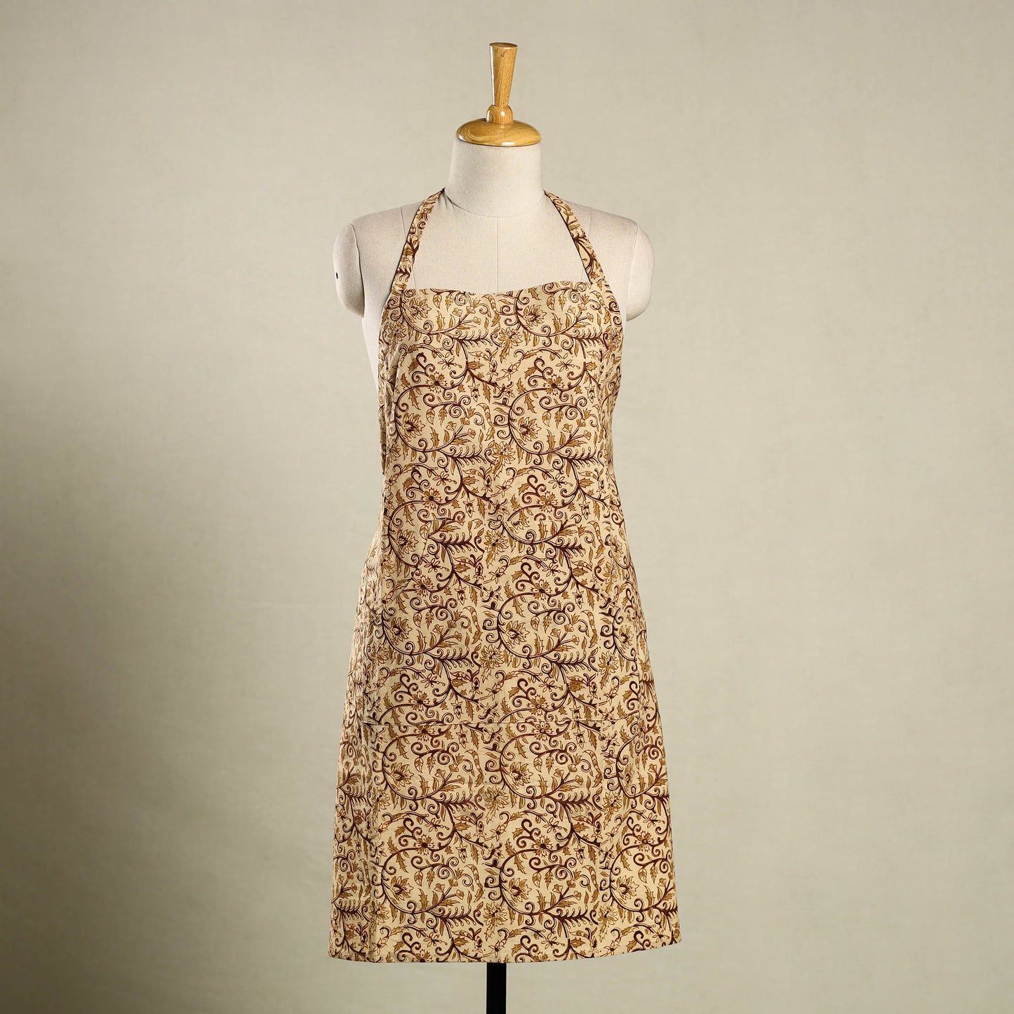 Beige - kalamkari cotton apron with pocket 11 - handcrafted