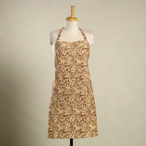 Beige - kalamkari cotton apron with pocket 11 - handcrafted
