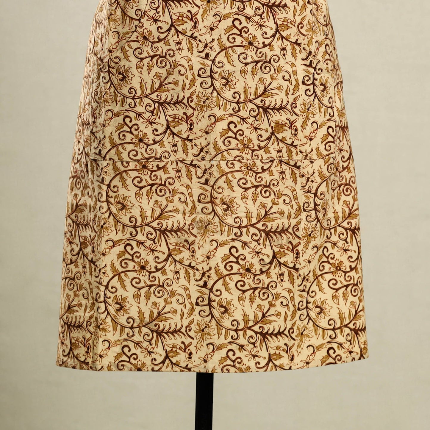 Beige - kalamkari cotton apron with pocket 11 - handcrafted