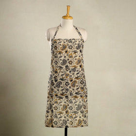 Beige - kalamkari cotton apron with pocket 21 - handcrafted