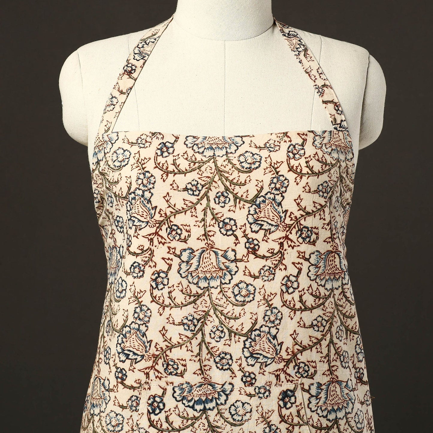 Beige - kalamkari cotton apron with pocket 31 - handcrafted