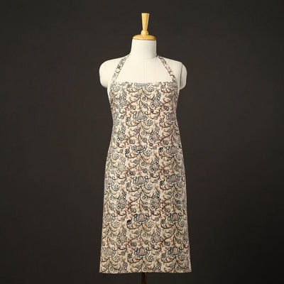 Beige - kalamkari cotton apron with pocket 31 - handcrafted