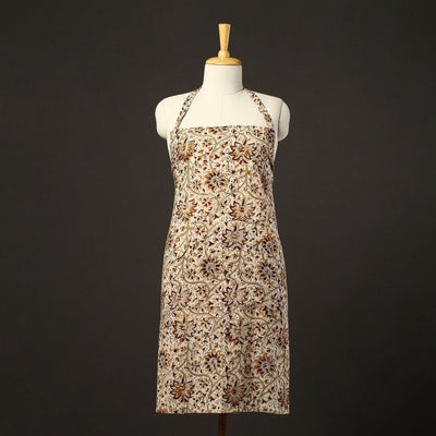  Beige Kalamkari Block Print Cotton Apron with Pocket