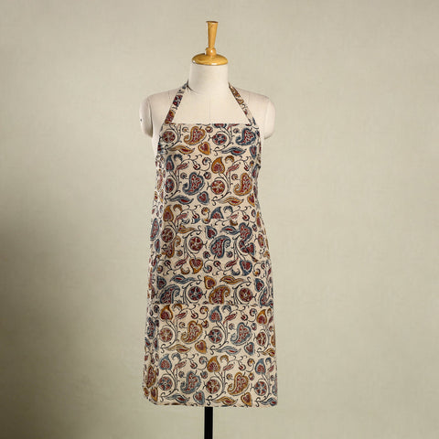 Beige - kalamkari cotton apron with pocket 40 - handcrafted