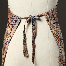  Beige Kalamkari Block Print Cotton Apron with Pocket