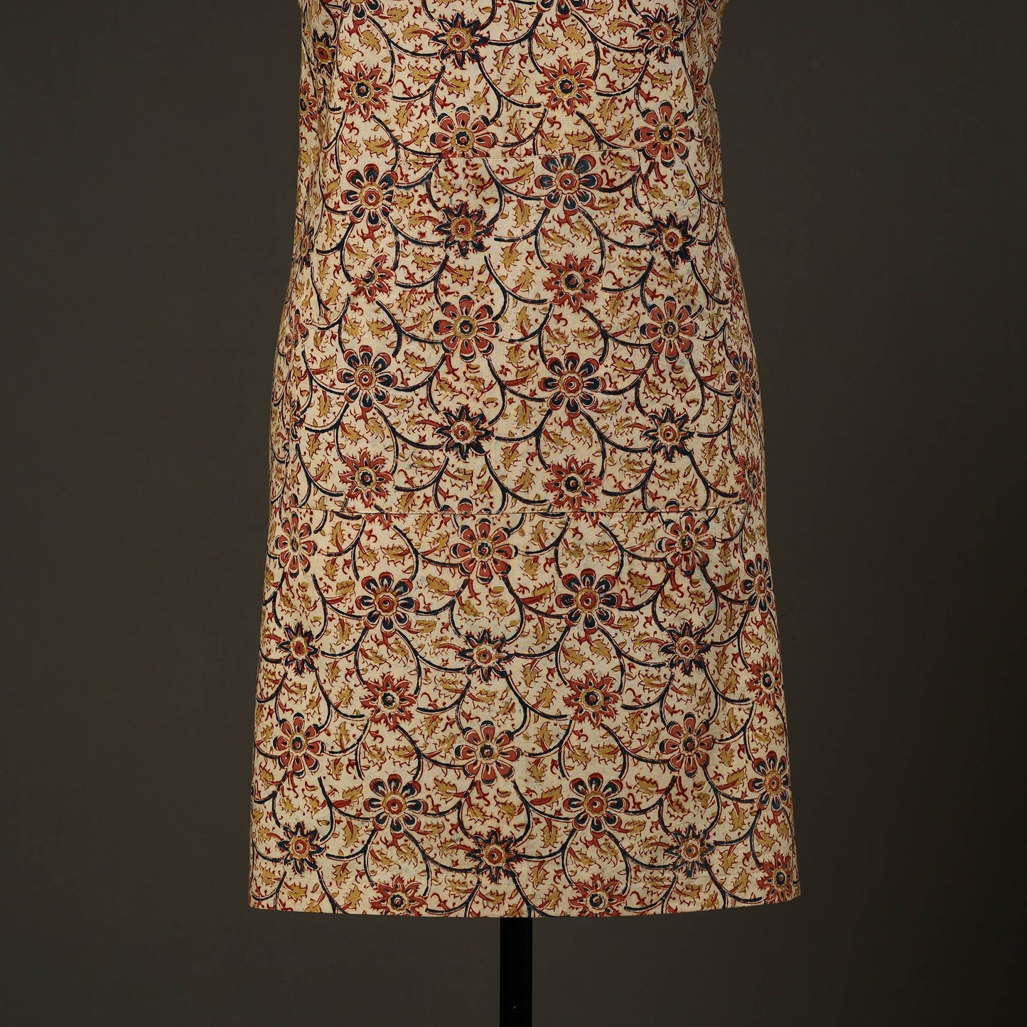 Beige - kalamkari cotton apron with pocket 47 - handcrafted