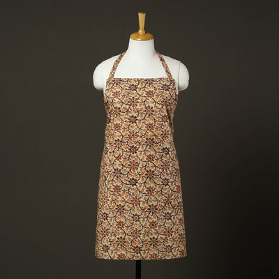 Beige - kalamkari cotton apron with pocket 47 - handcrafted