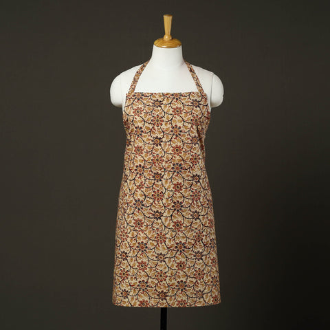 Beige - kalamkari cotton apron with pocket 47 - handcrafted