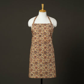 Beige - kalamkari cotton apron with pocket 47 - handcrafted