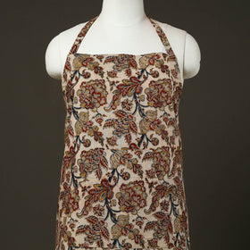 Beige Kalamkari Block Print Cotton Apron with Pocket