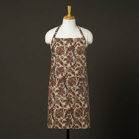 Beige Kalamkari Block Print Cotton Apron with Pocket