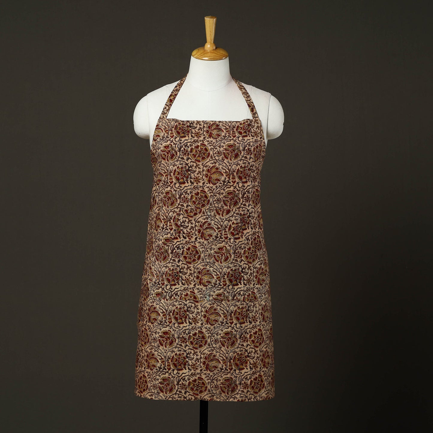  Beige Kalamkari Block Print Cotton Apron with Pocket
