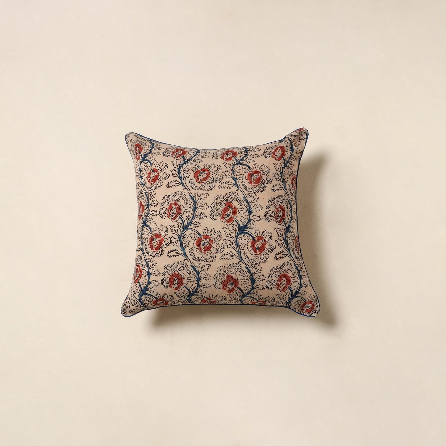 Beige - kalamkari cotton cushion cover 100 - handcrafted