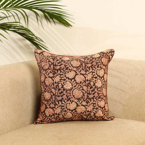  Beige Kalamkari Block Print Cotton Cushion Cover