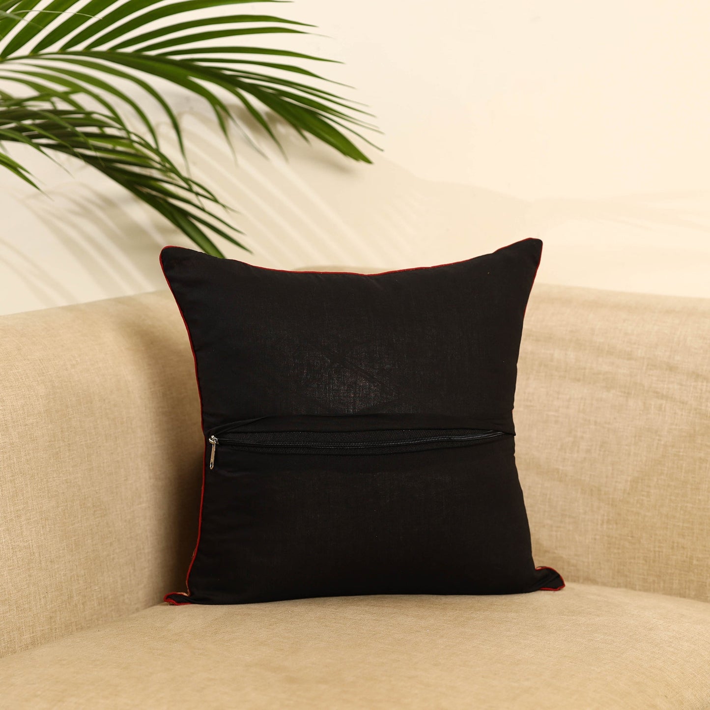  Beige Kalamkari Block Print Cotton Cushion Cover