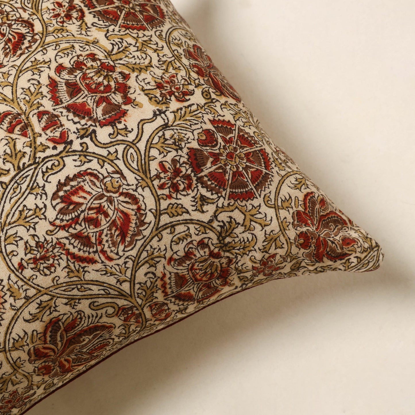 Beige - kalamkari cotton cushion cover 51 - handcrafted