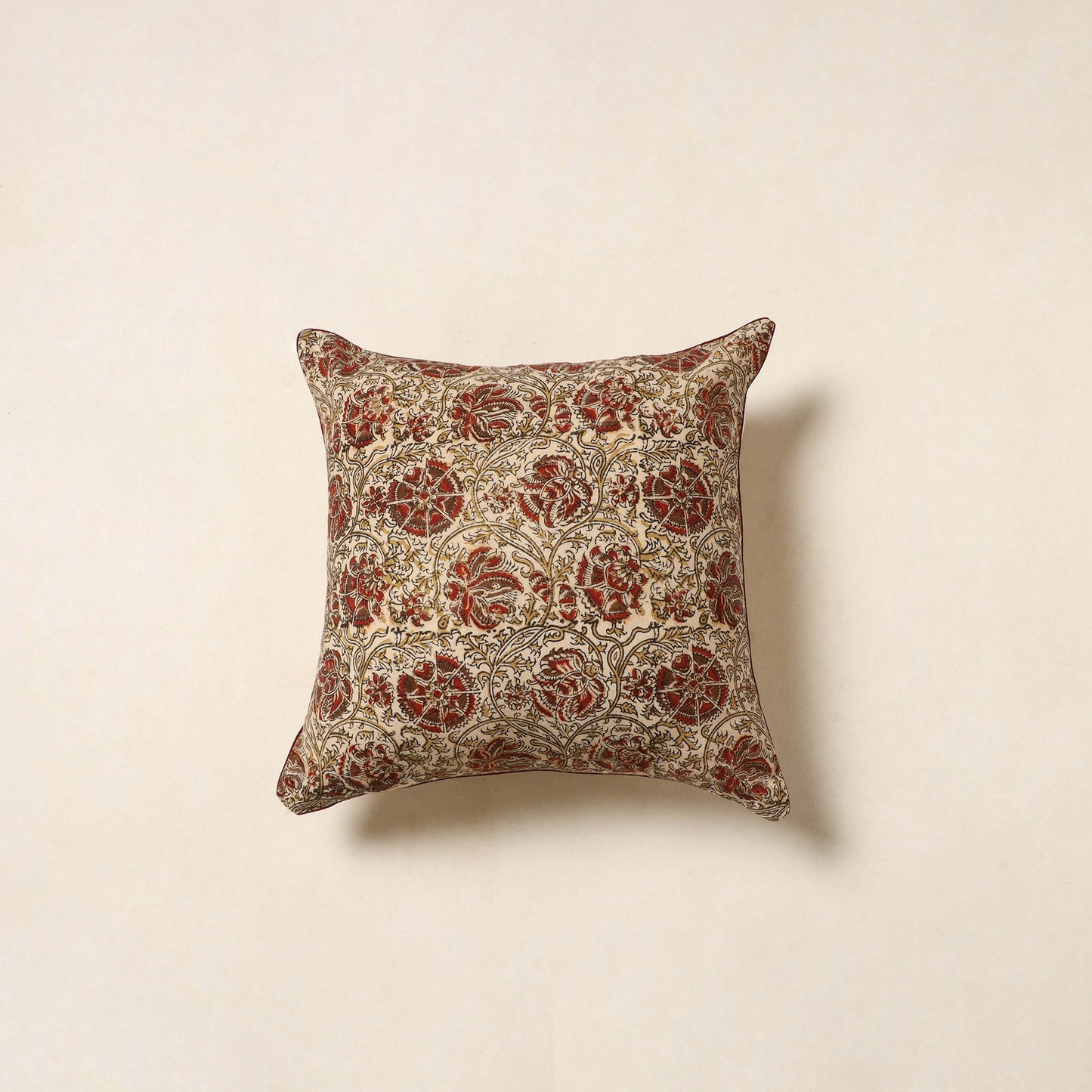 Beige - kalamkari cotton cushion cover 51 - handcrafted