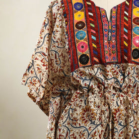  Beige Kalamkari Cotton Kaftan with Desert Embroidery