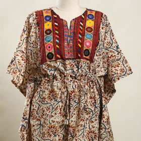  Beige Kalamkari Cotton Kaftan with Desert Embroidery