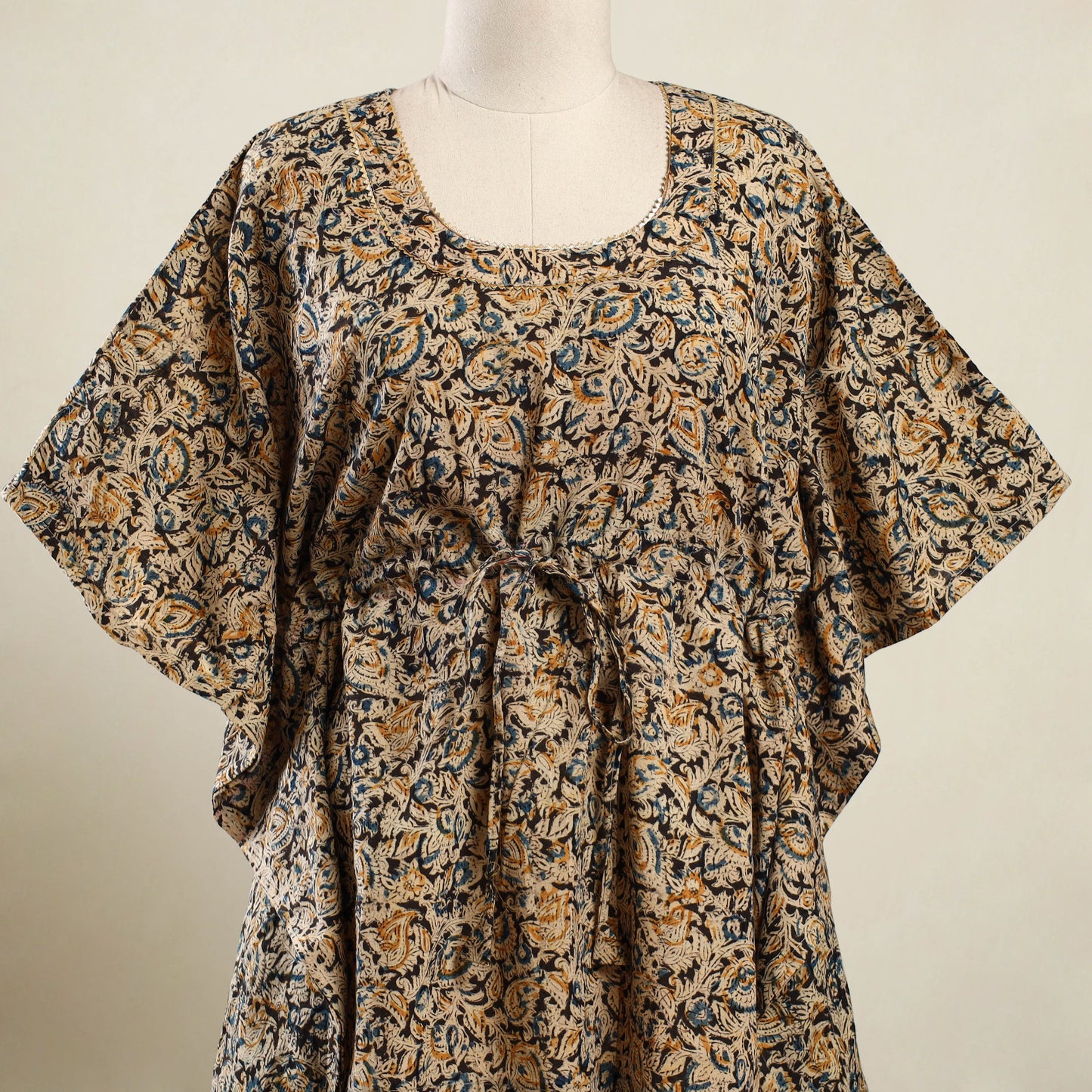 Beige - kalamkari cotton kaftan (short) 104 - handcrafted