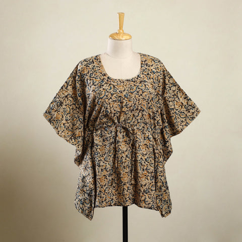 Beige - kalamkari cotton kaftan (short) 104 - handcrafted