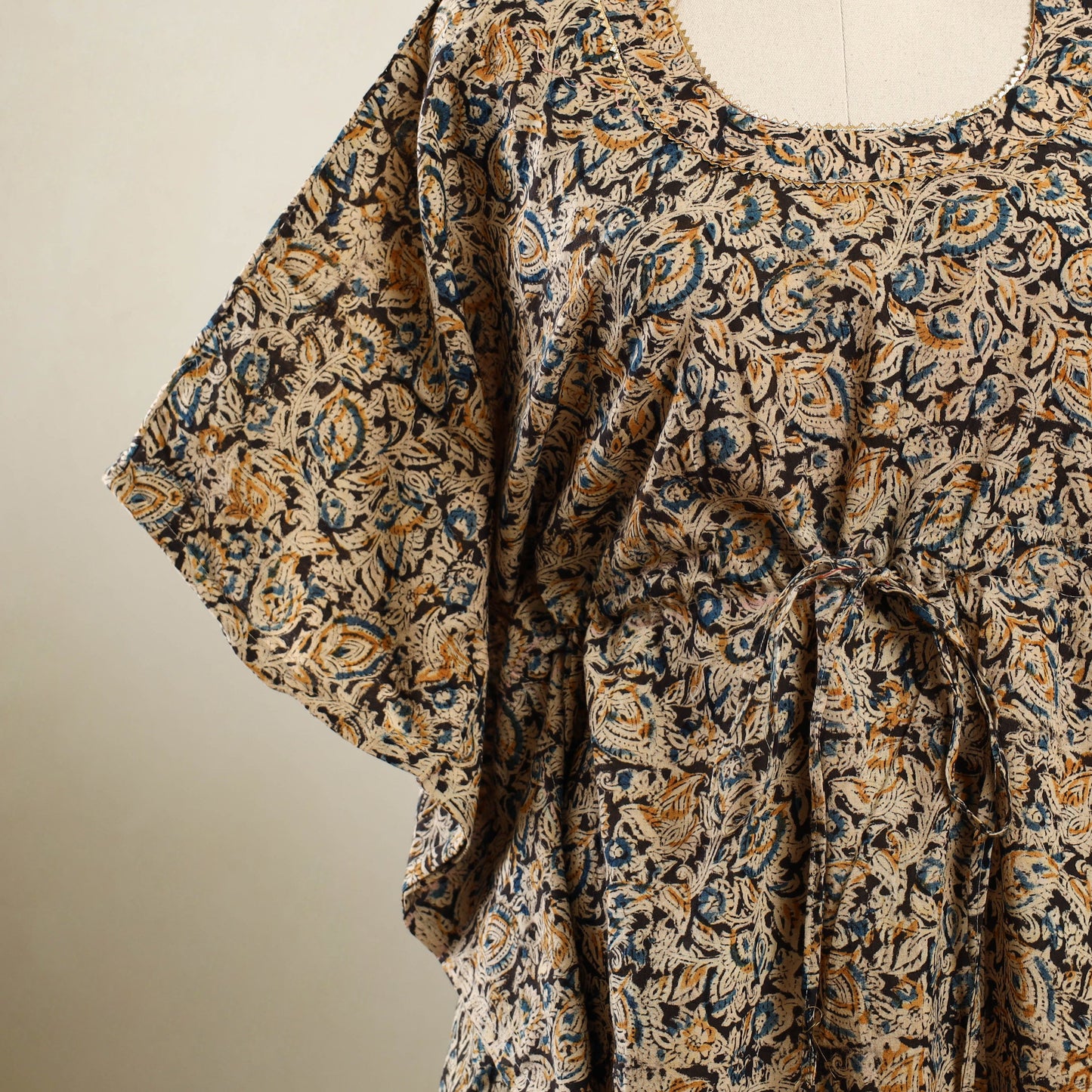 Beige - kalamkari cotton kaftan (short) 104 - handcrafted