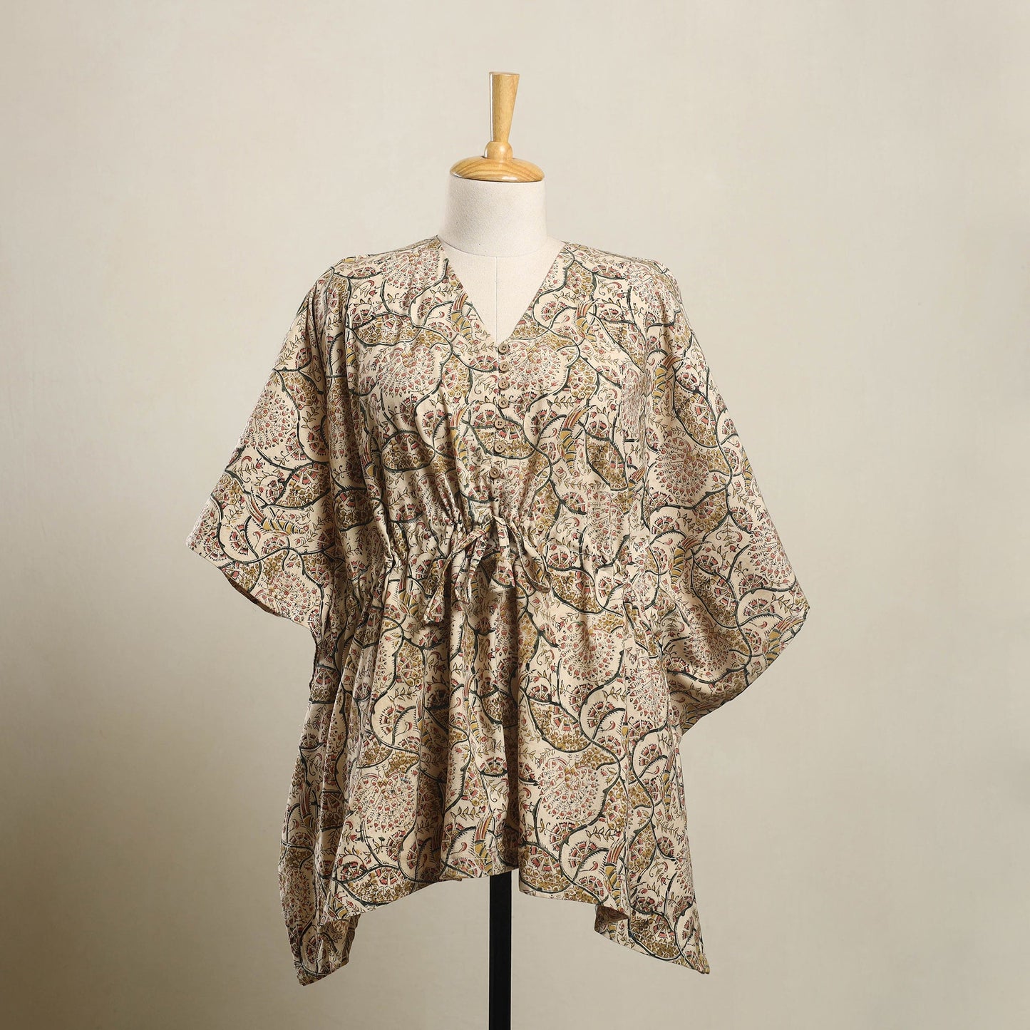 Buy Beige Kalamkari Block Print Cotton Kaftan