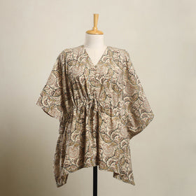 Buy Beige Kalamkari Block Print Cotton Kaftan