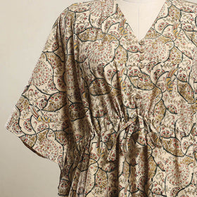 Buy Beige Kalamkari Block Print Cotton Kaftan
