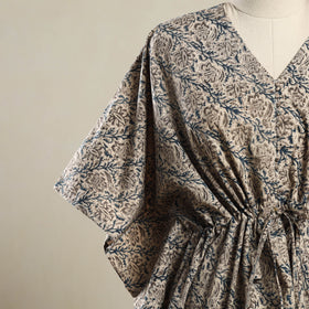 Beige Kalamkari Block Print Cotton Kaftan (Short)